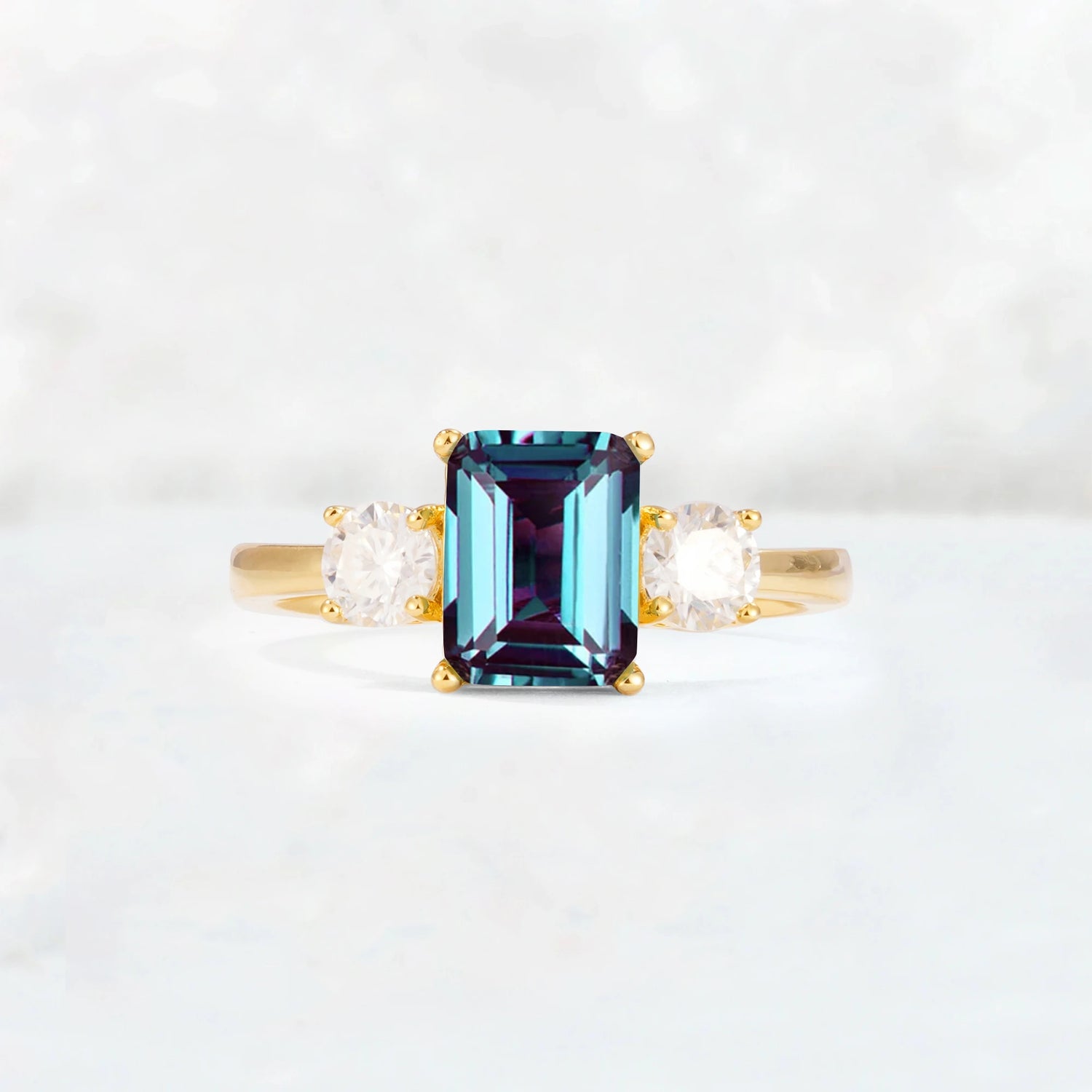 Emerald Cut Three Stone Alexandrite Engagement Ring Anniversary Jewelry Gift