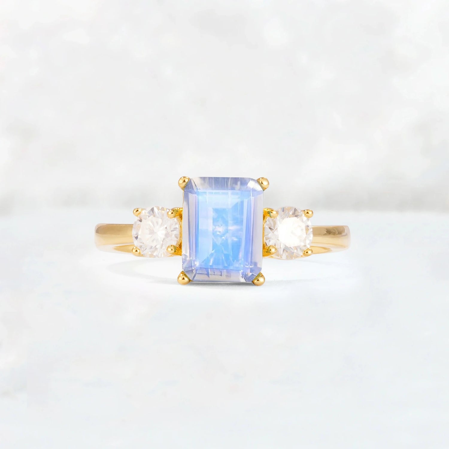 Emerald Cut Three Stone Moonstone Engagement Ring Anniversary Jewelry Gift