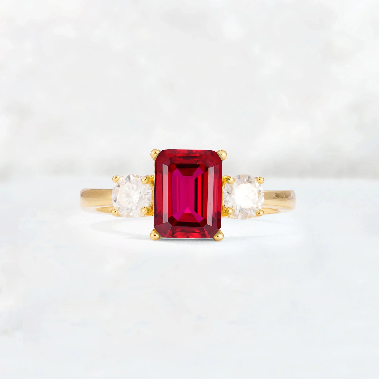Emerald Cut Three Stone Ruby Engagement Ring Anniversary Jewelry Gift
