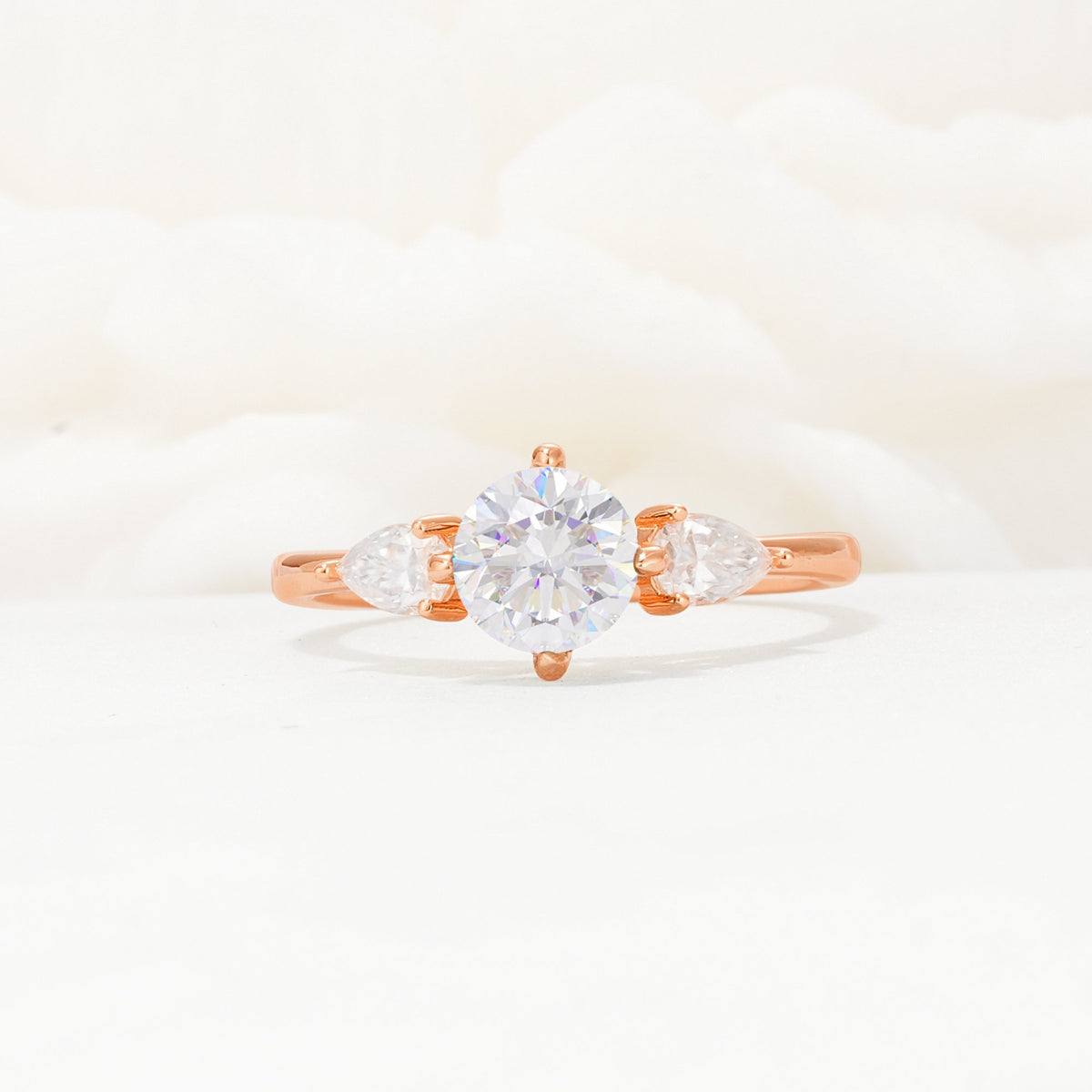 Round Cut Moissanite Three Stone Engagement Ring - Additional view