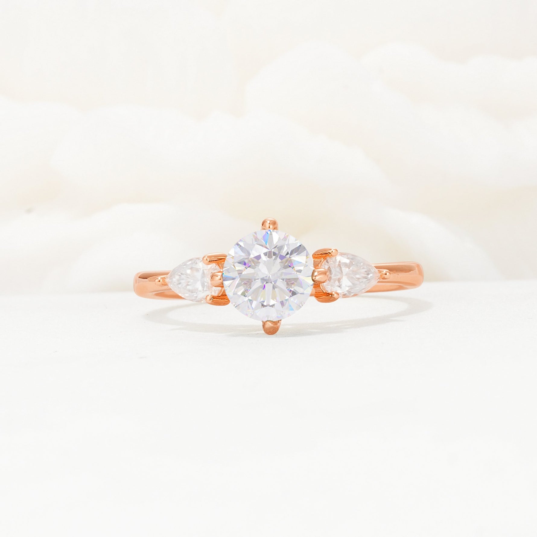 Round Cut Moissanite Three Stone Engagement Ring - Additional view