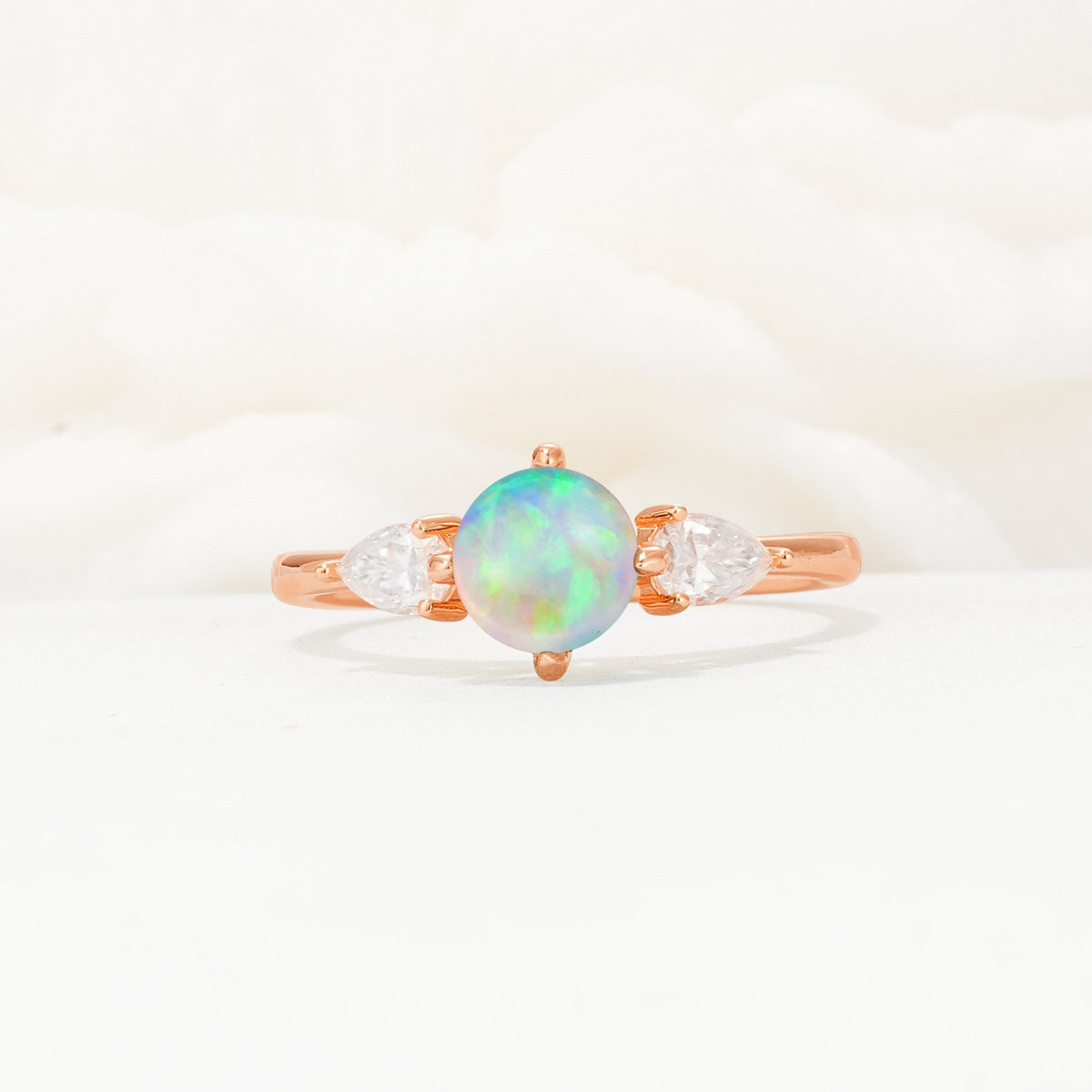 Round Cut Fire Opal Three Stone Engagement Ring - Additional view