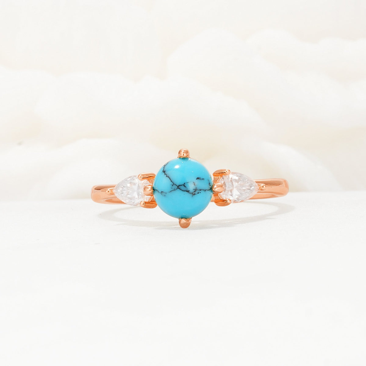 Round Cut Turquoise Three Stone Engagement Ring - Additional view