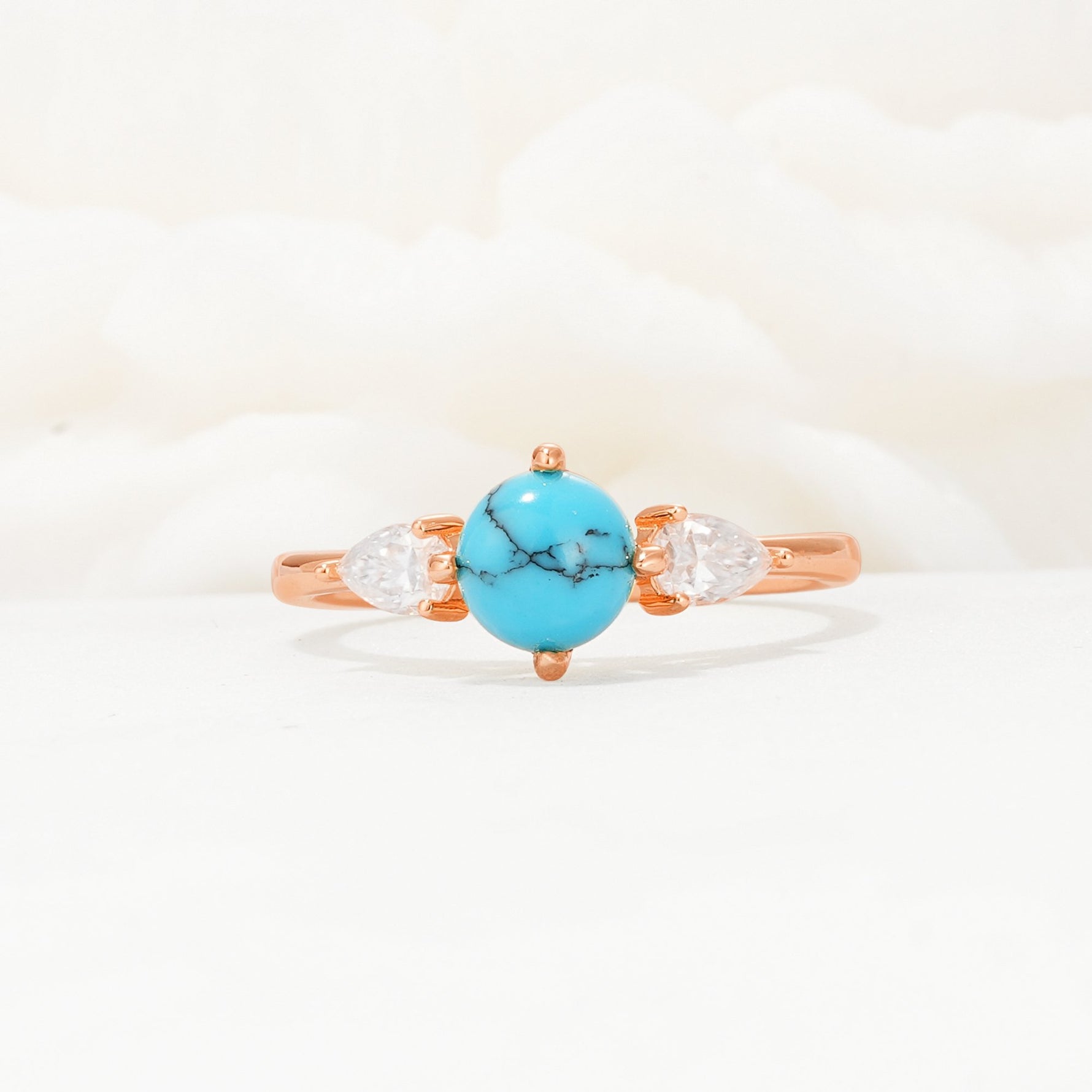 Round Cut Turquoise Three Stone Engagement Ring - Additional view