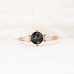 Round Cut Black Rutilated Quartz Three Stone Engagement Ring - Additional view