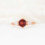 Round Cut Garnet Three Stone Engagement Ring - Additional view