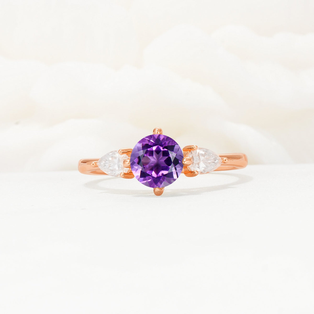 Round Cut Amethyst Three Stone Engagement Ring - Additional view