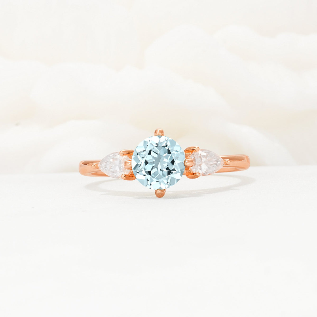 Round Cut Aquamarine Three Stone Engagement Ring - Additional view