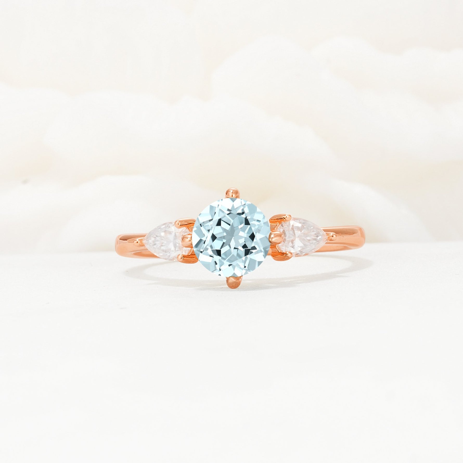 Round Cut Aquamarine Three Stone Engagement Ring - Additional view