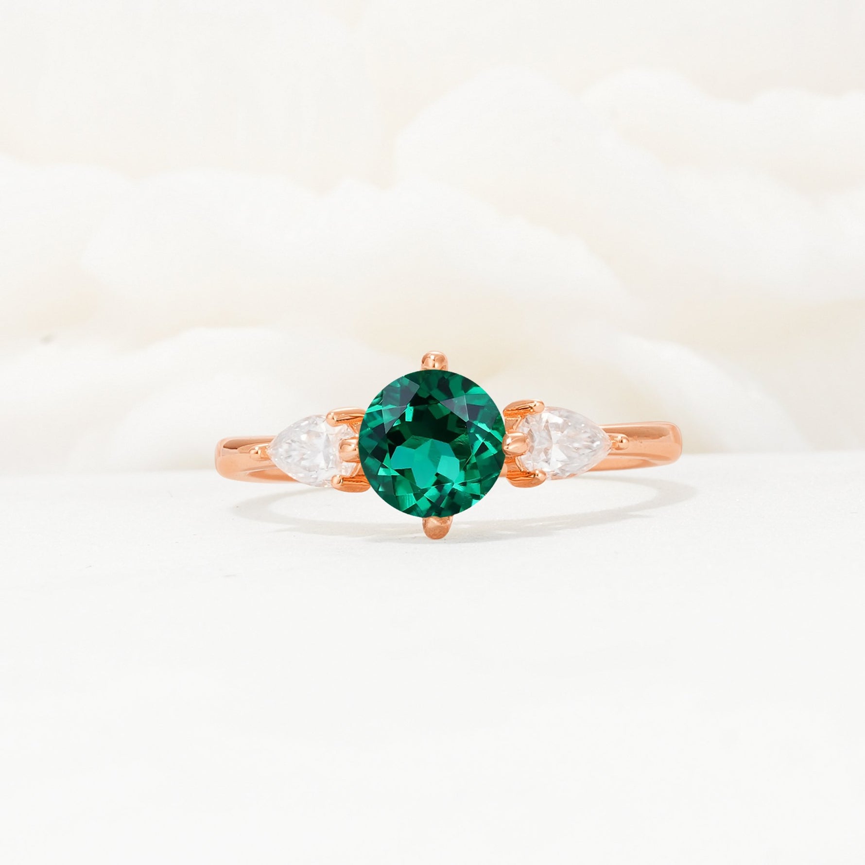 Round Cut Emerald Three Stone Engagement Ring - Additional view