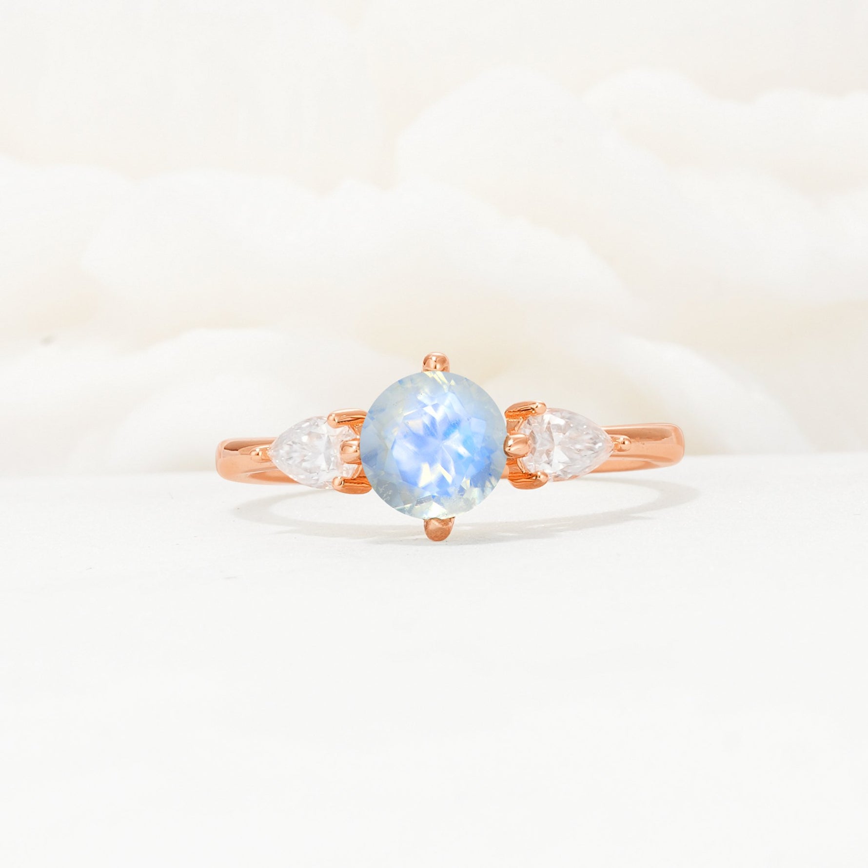 Round Cut Moonstone Three Stone Engagement Ring - Additional view