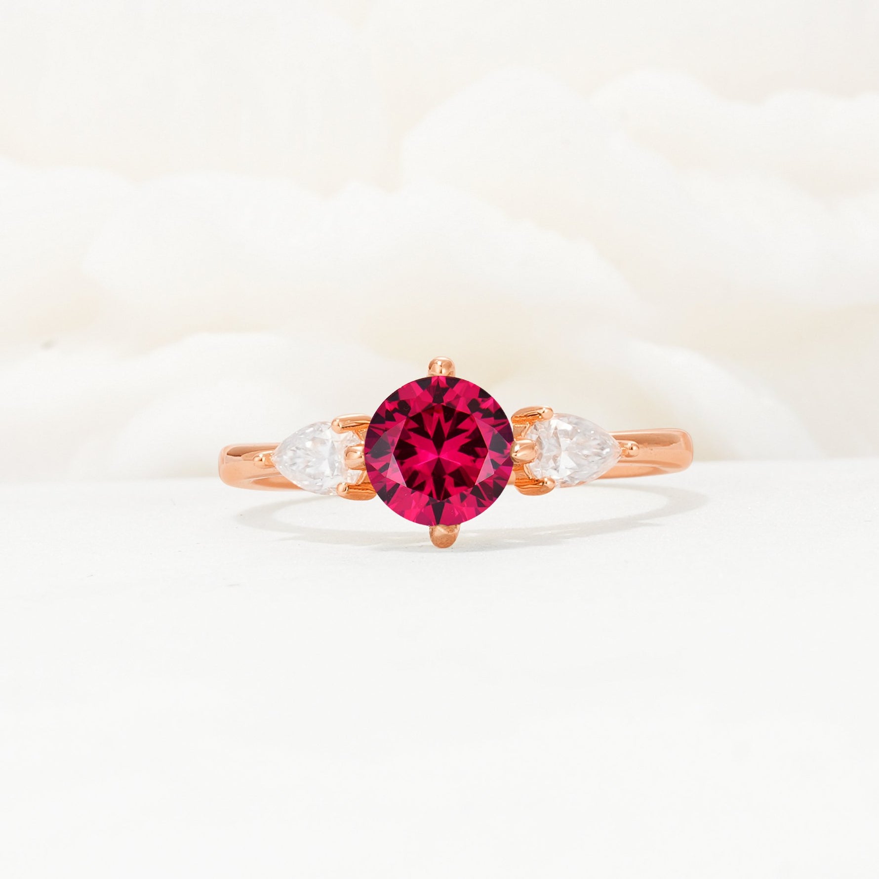 Round Cut Ruby Three Stone Engagement Ring - Additional view