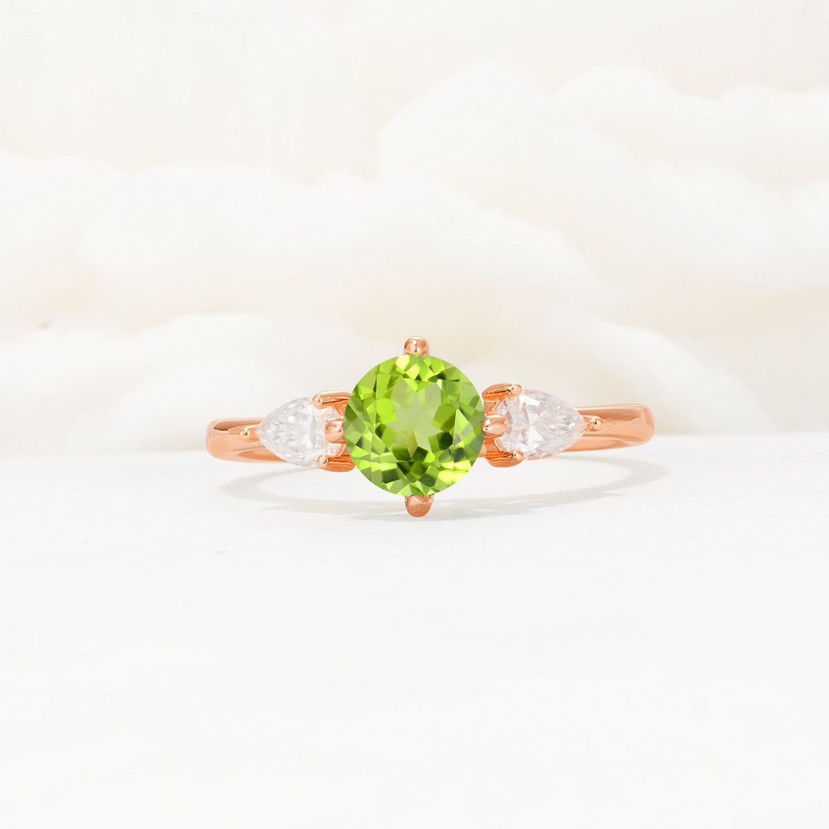 Round Cut Peridot Three Stone Engagement Ring - Additional view