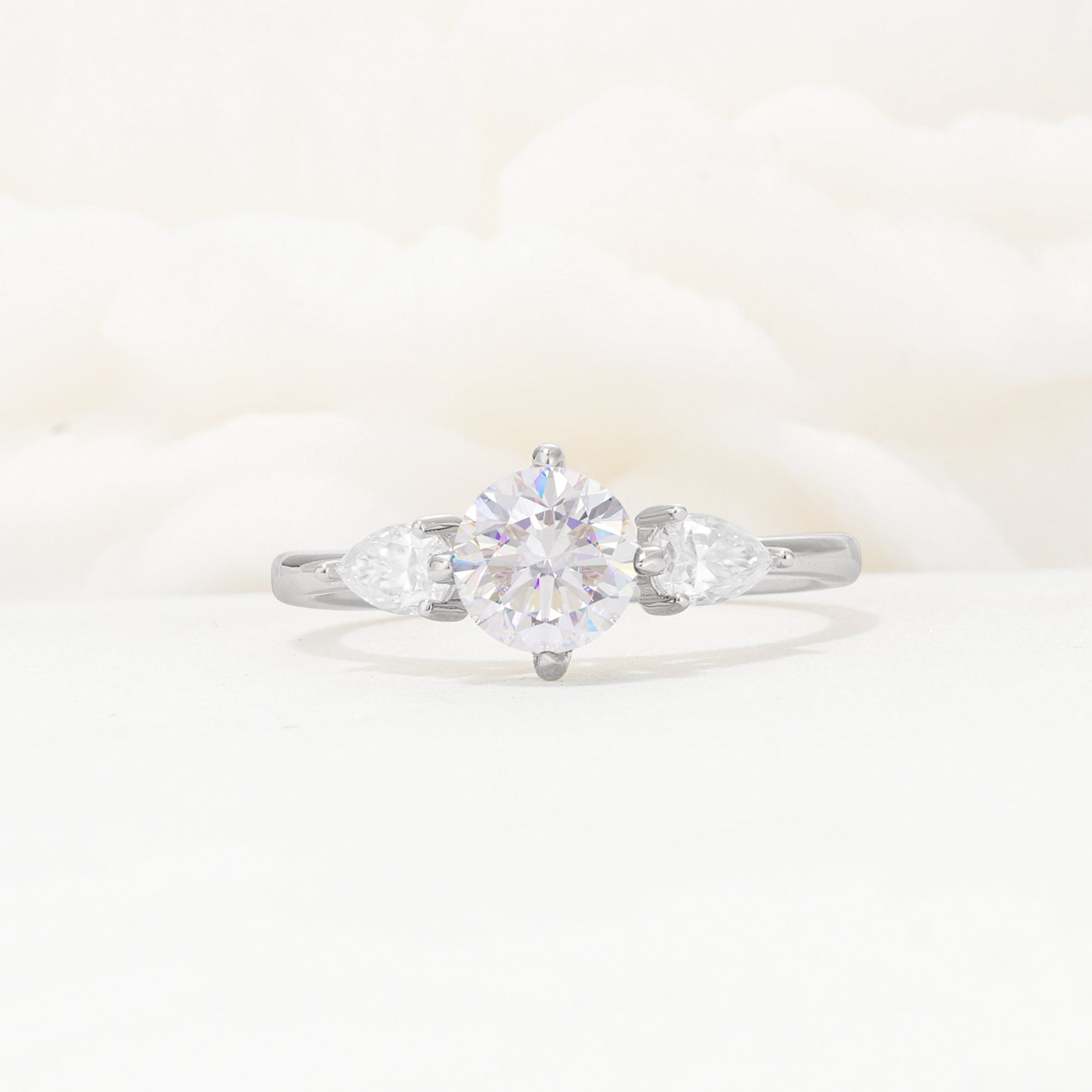 Round Cut Moissanite Three Stone Engagement Ring - Additional view