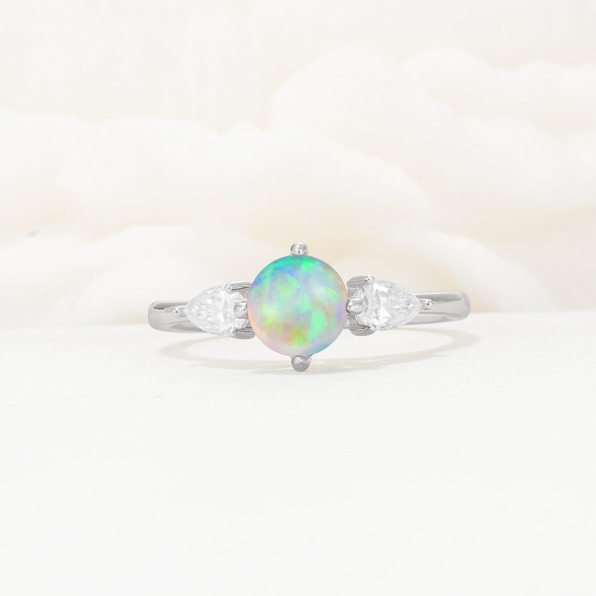 Round Cut Fire Opal Three Stone Engagement Ring - Additional view