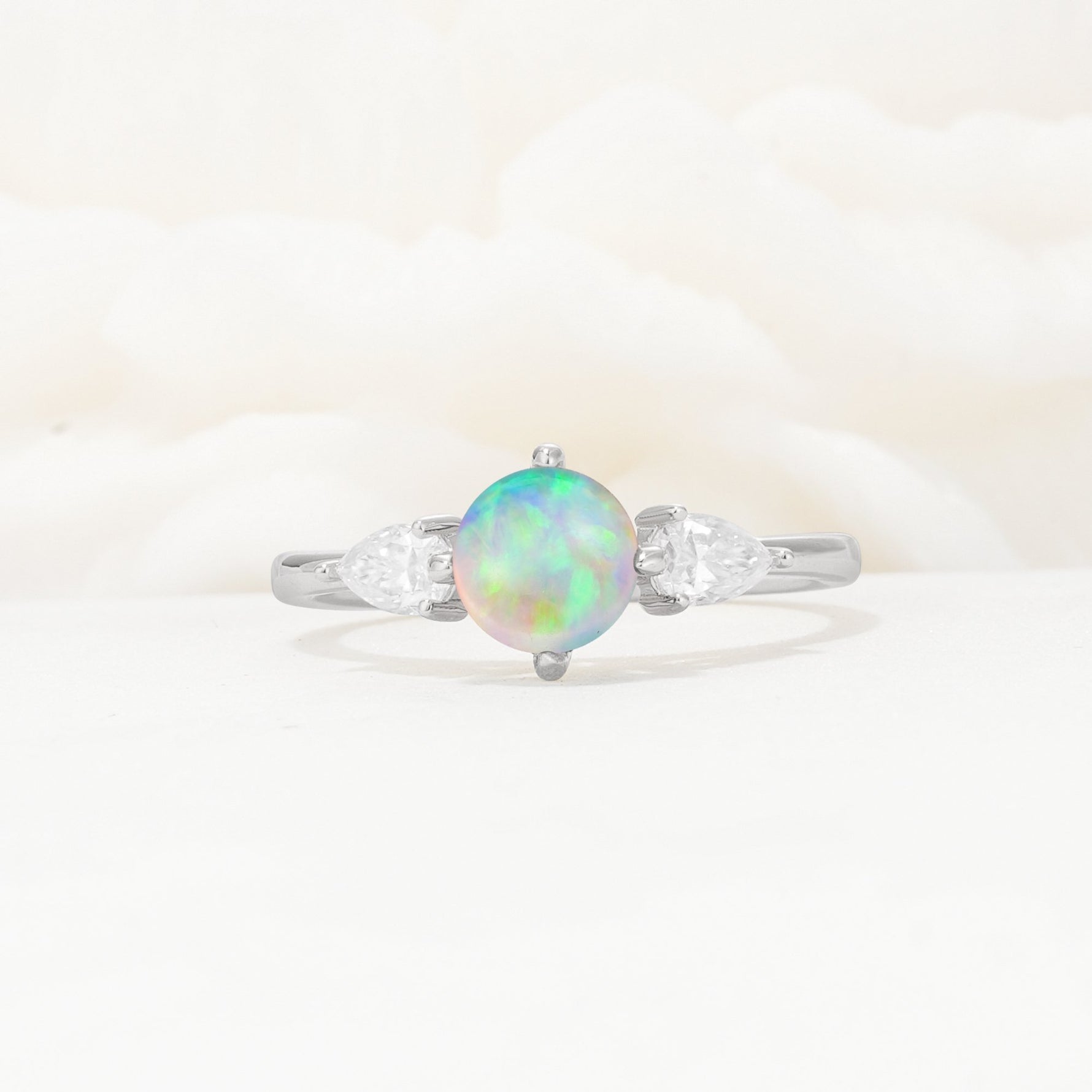 Round Cut Fire Opal Three Stone Engagement Ring - Additional view