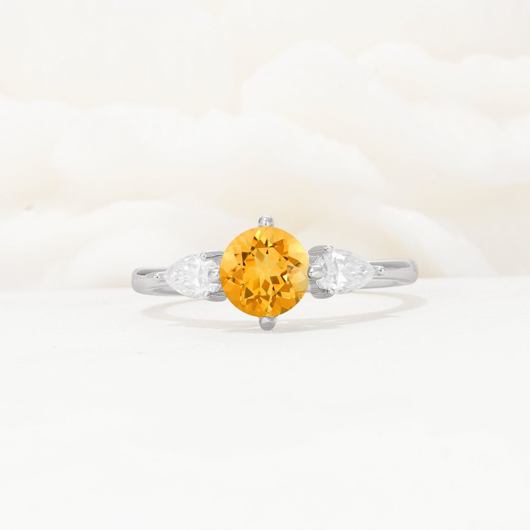 Round Cut Citrine Three Stone Engagement Ring - Additional view