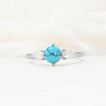 Round Cut Turquoise Three Stone Engagement Ring - Additional view