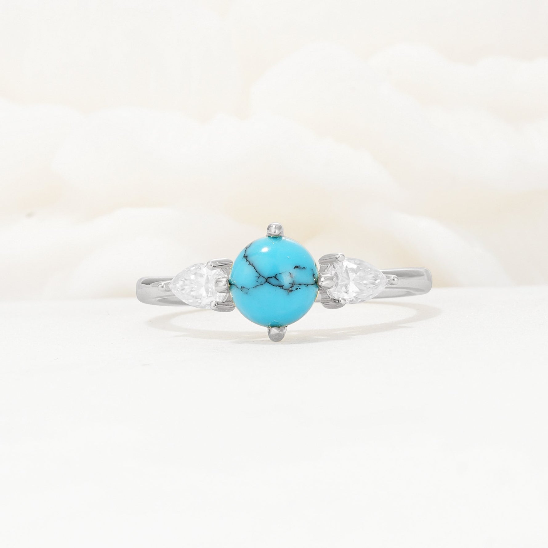 Round Cut Turquoise Three Stone Engagement Ring - Additional view