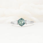 Round Cut Moss Agate Three Stone Engagement Ring - Additional view