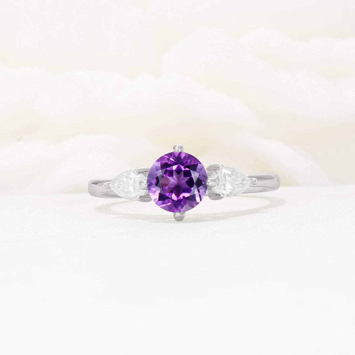 Round Cut Amethyst Three Stone Engagement Ring - Additional view
