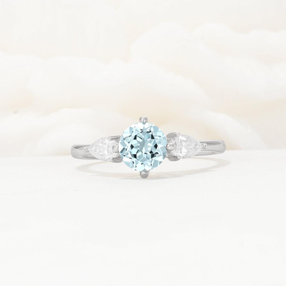 Round Cut Aquamarine Three Stone Engagement Ring - Additional view