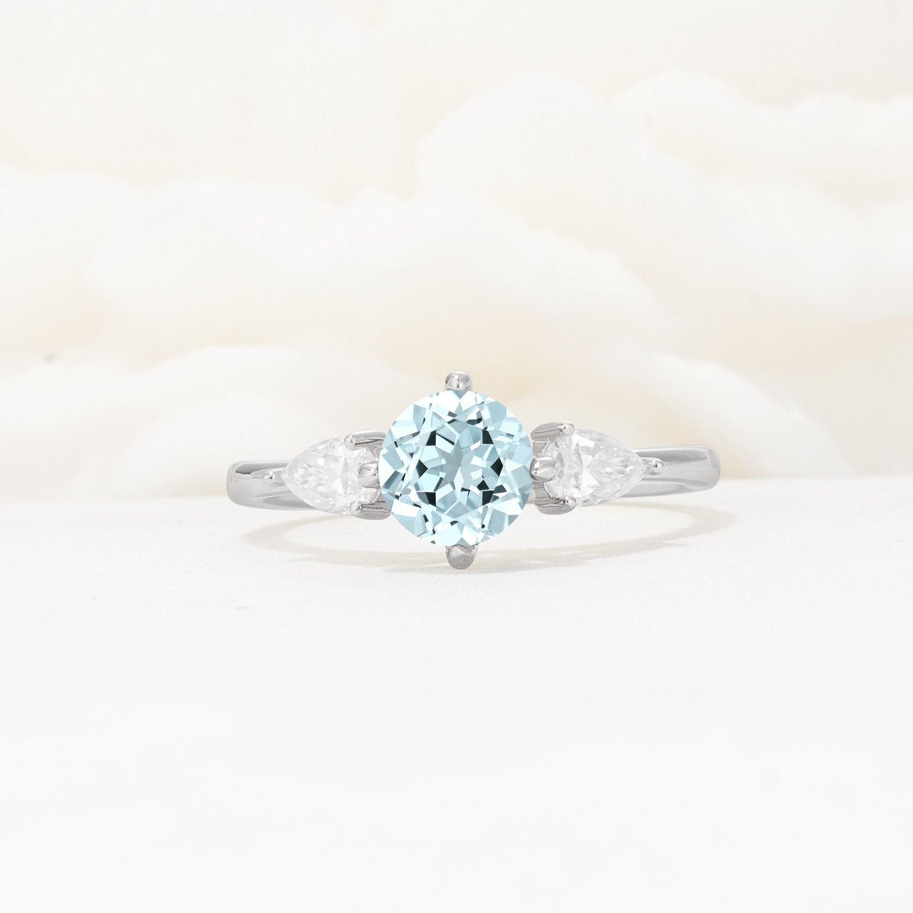 Round Cut Aquamarine Three Stone Engagement Ring - Additional view