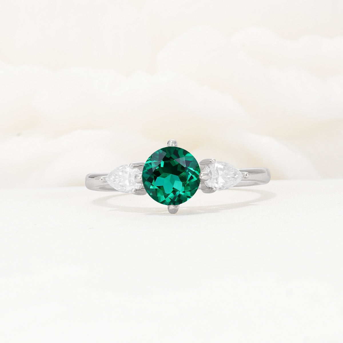 Round Cut Emerald Three Stone Engagement Ring - Additional view