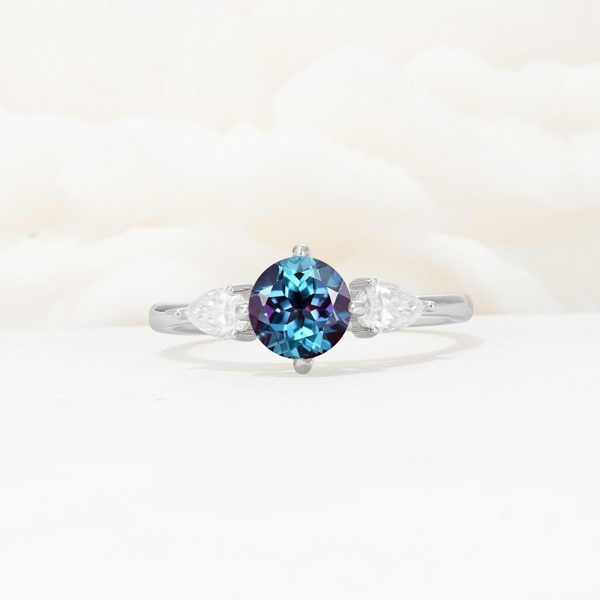 Round Cut Alexandrite Three Stone Engagement Ring - Additional view
