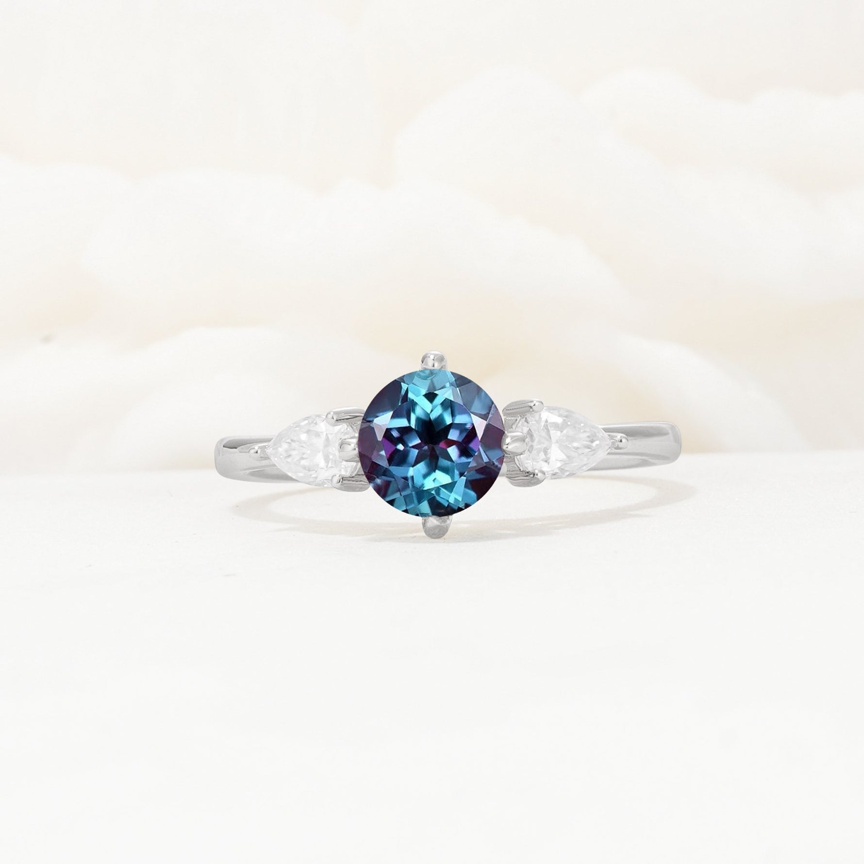 Round Cut Alexandrite Three Stone Engagement Ring - Additional view