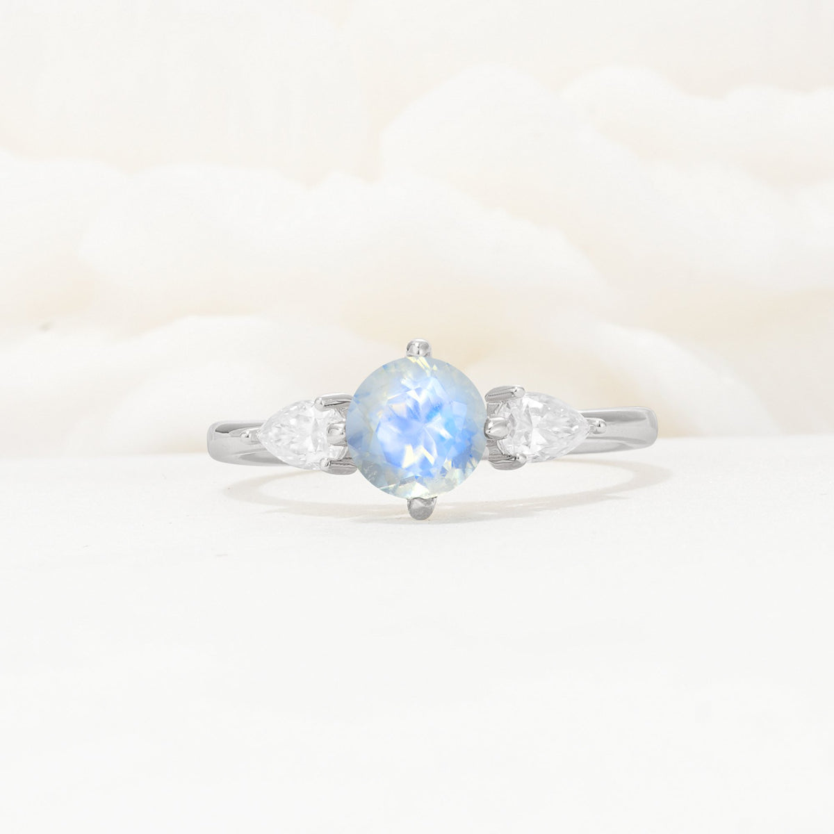 Round Cut Moonstone Three Stone Engagement Ring - Additional view