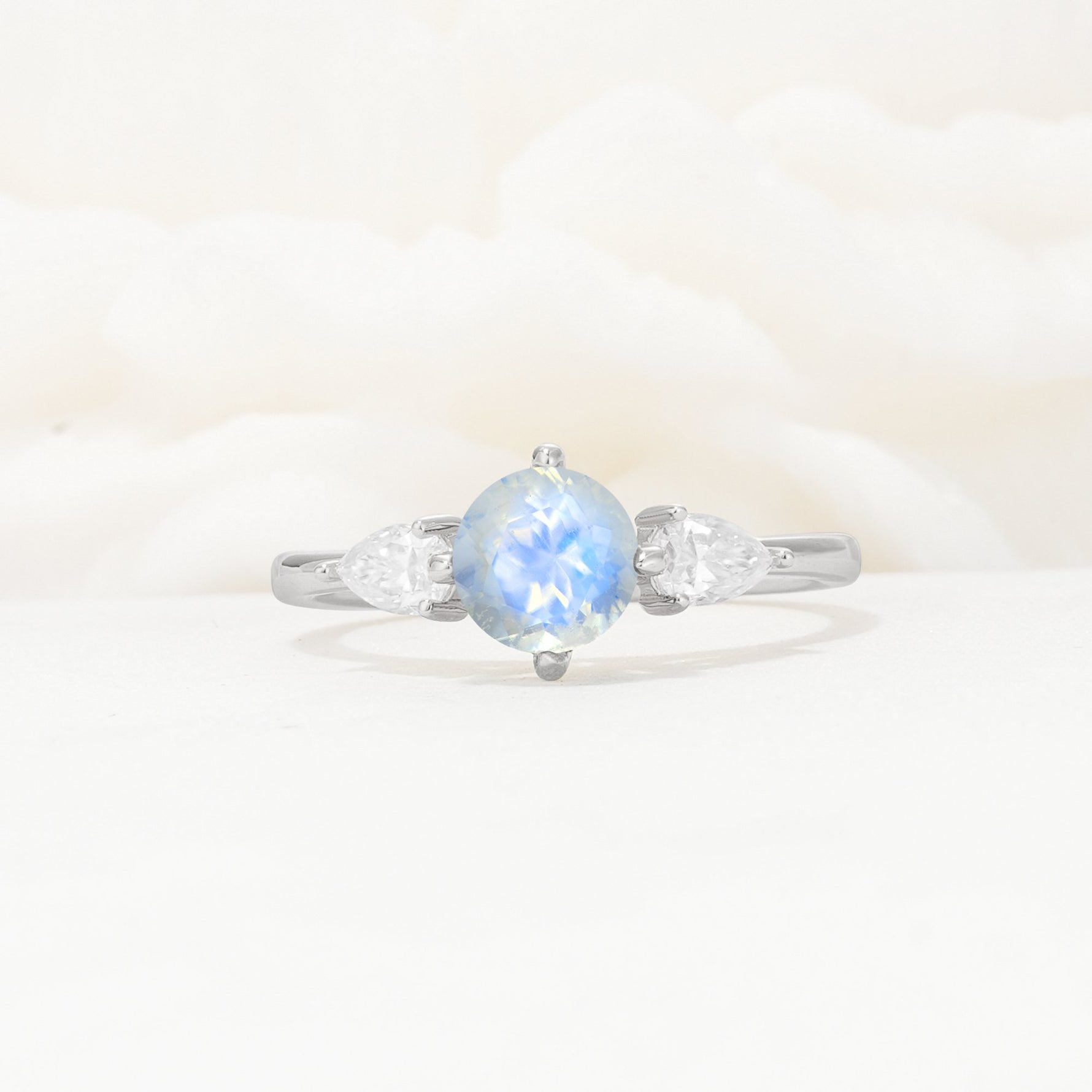 Round Cut Moonstone Three Stone Engagement Ring - Additional view