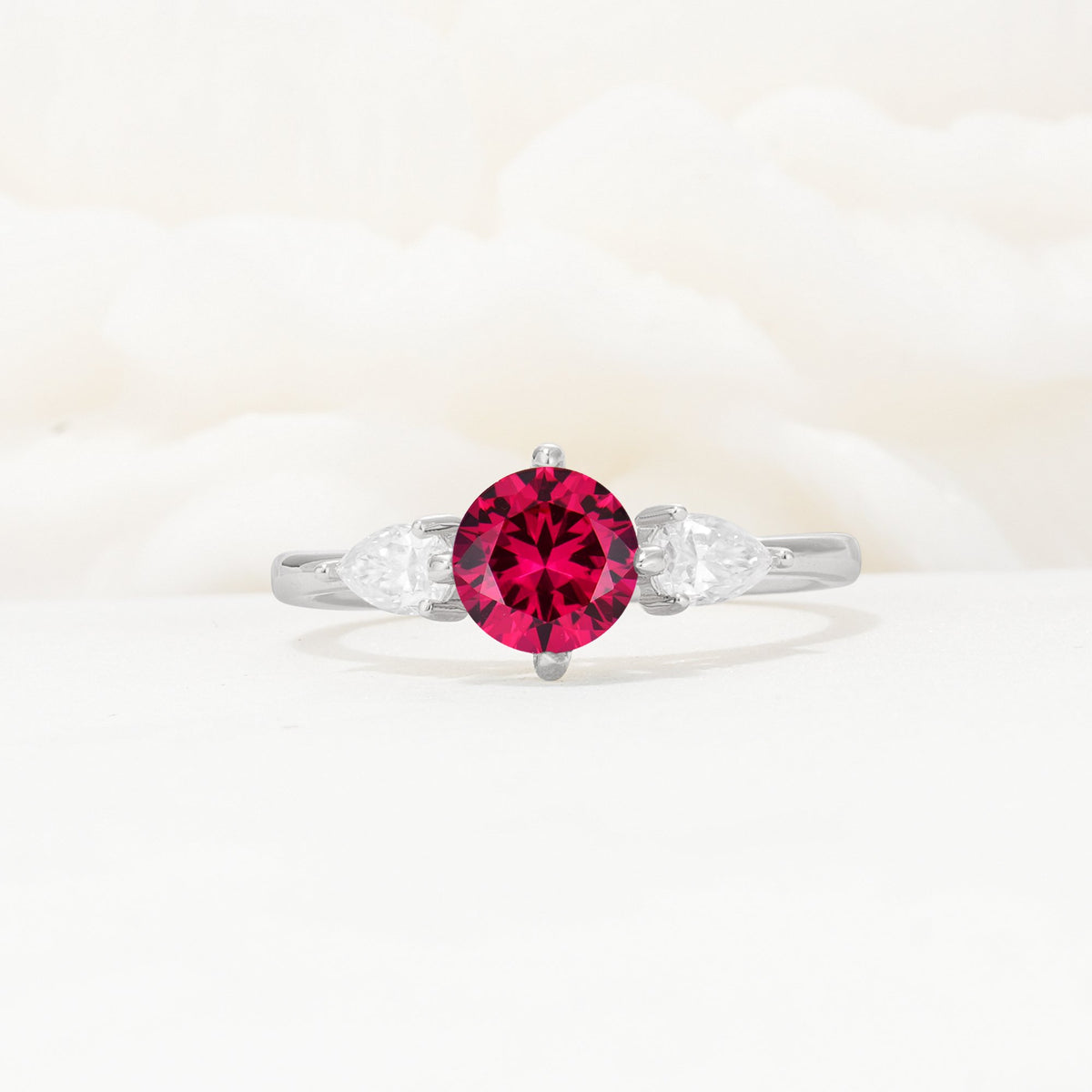 Round Cut Ruby Three Stone Engagement Ring - Additional view