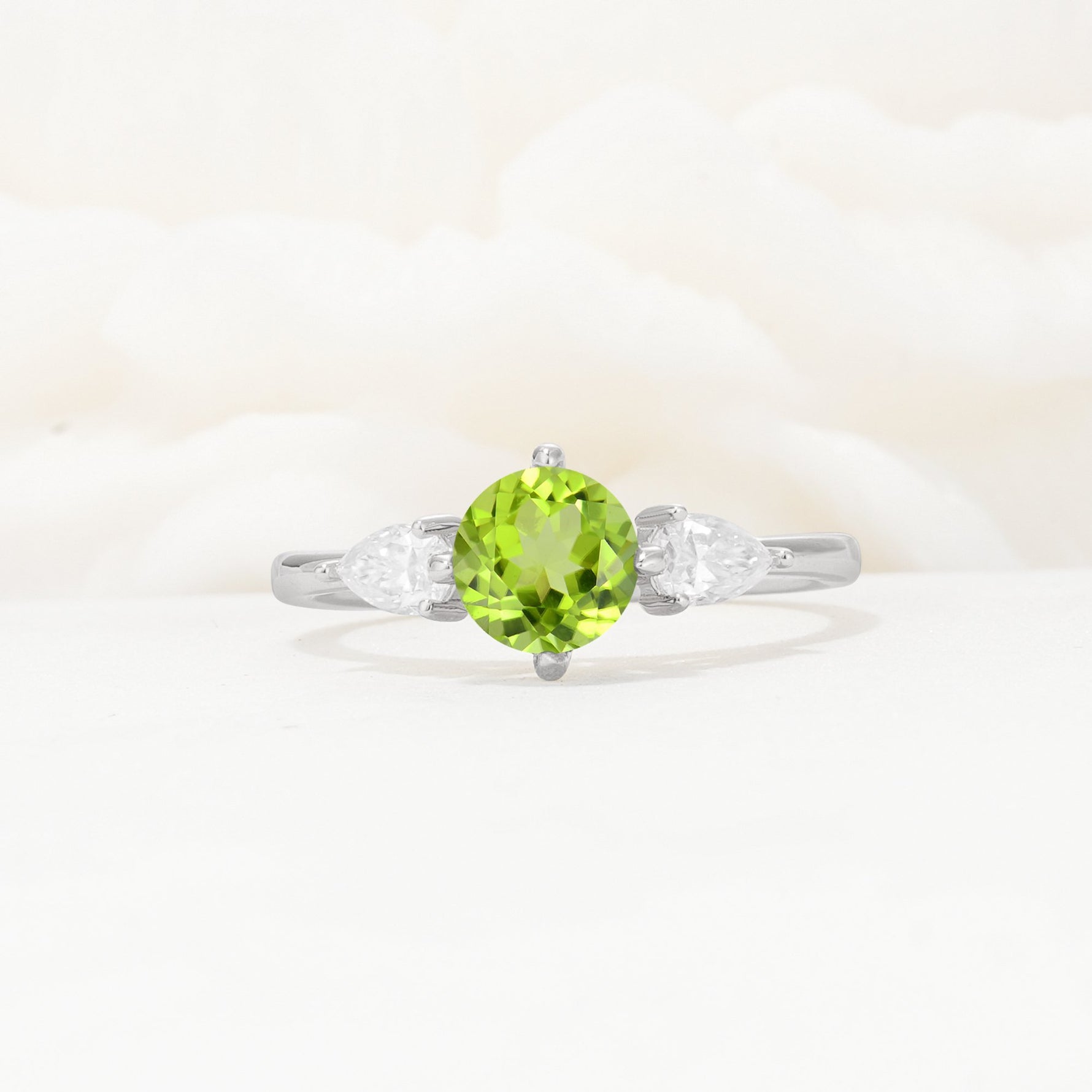 Round Cut Peridot Three Stone Engagement Ring - Additional view