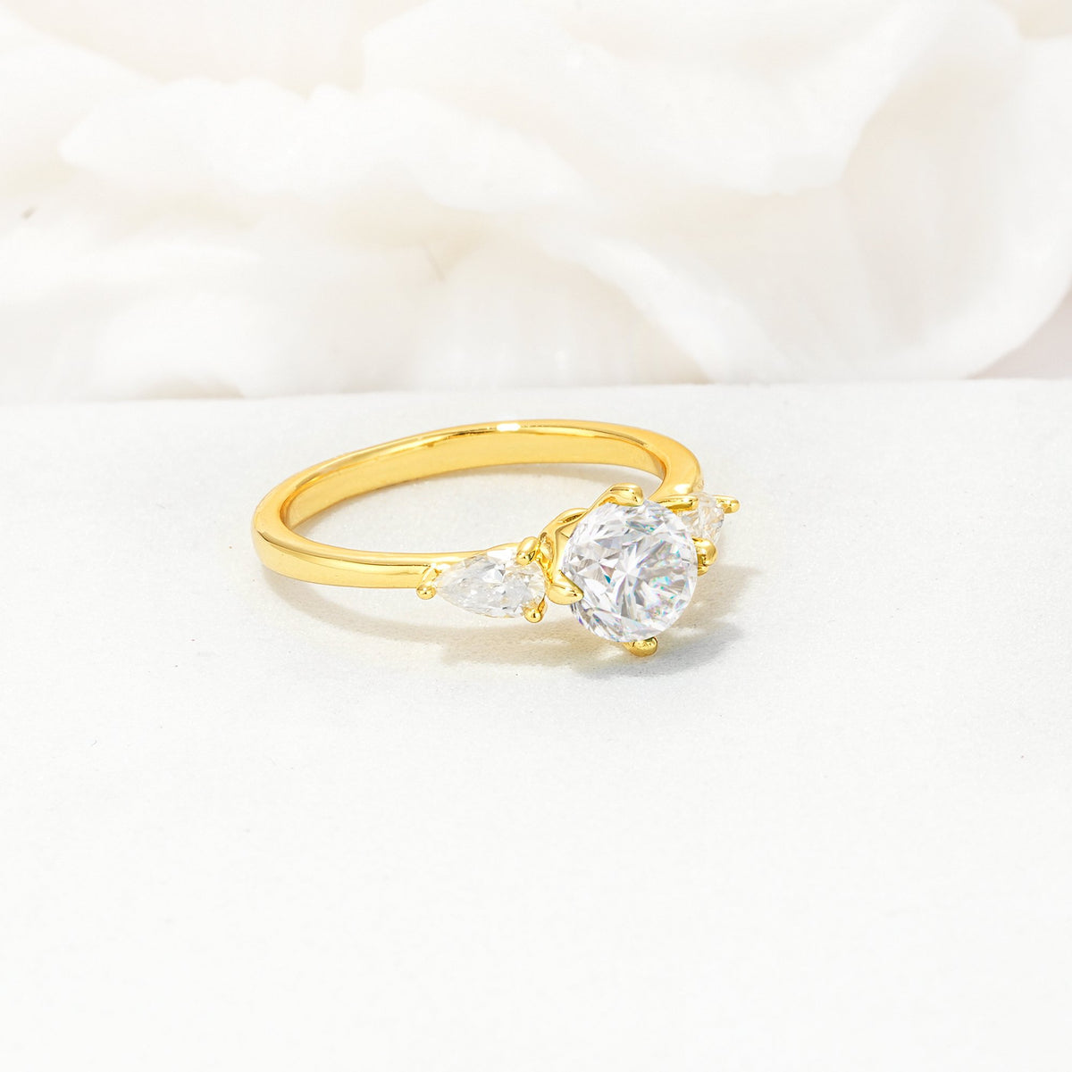 Round Cut Moissanite Three Stone Engagement Ring - Additional view