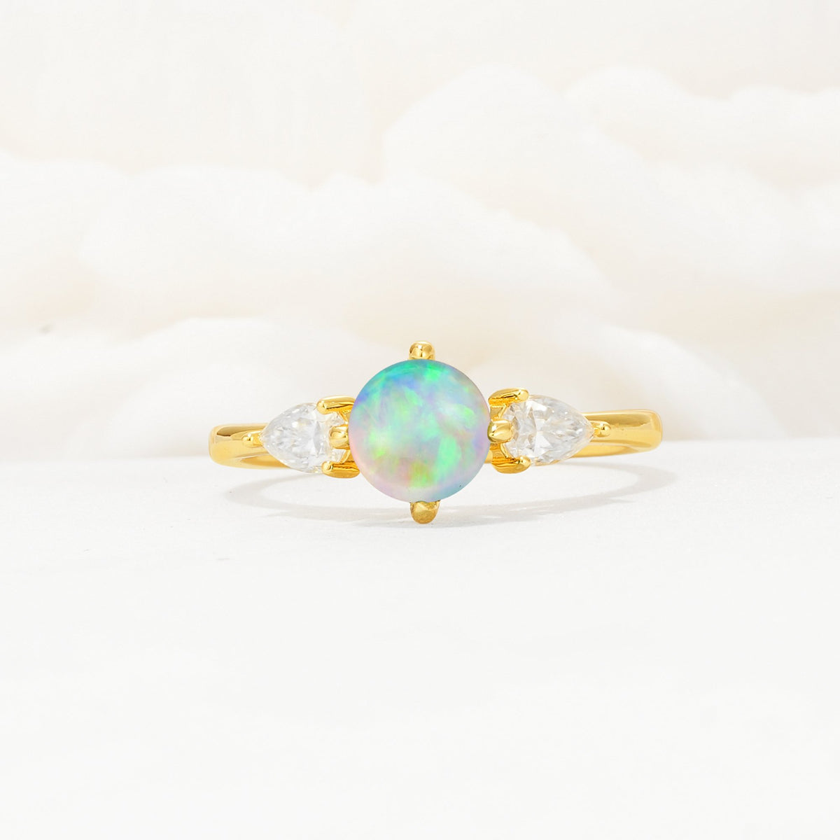 Round Cut Fire Opal Three Stone Engagement Ring - Additional view