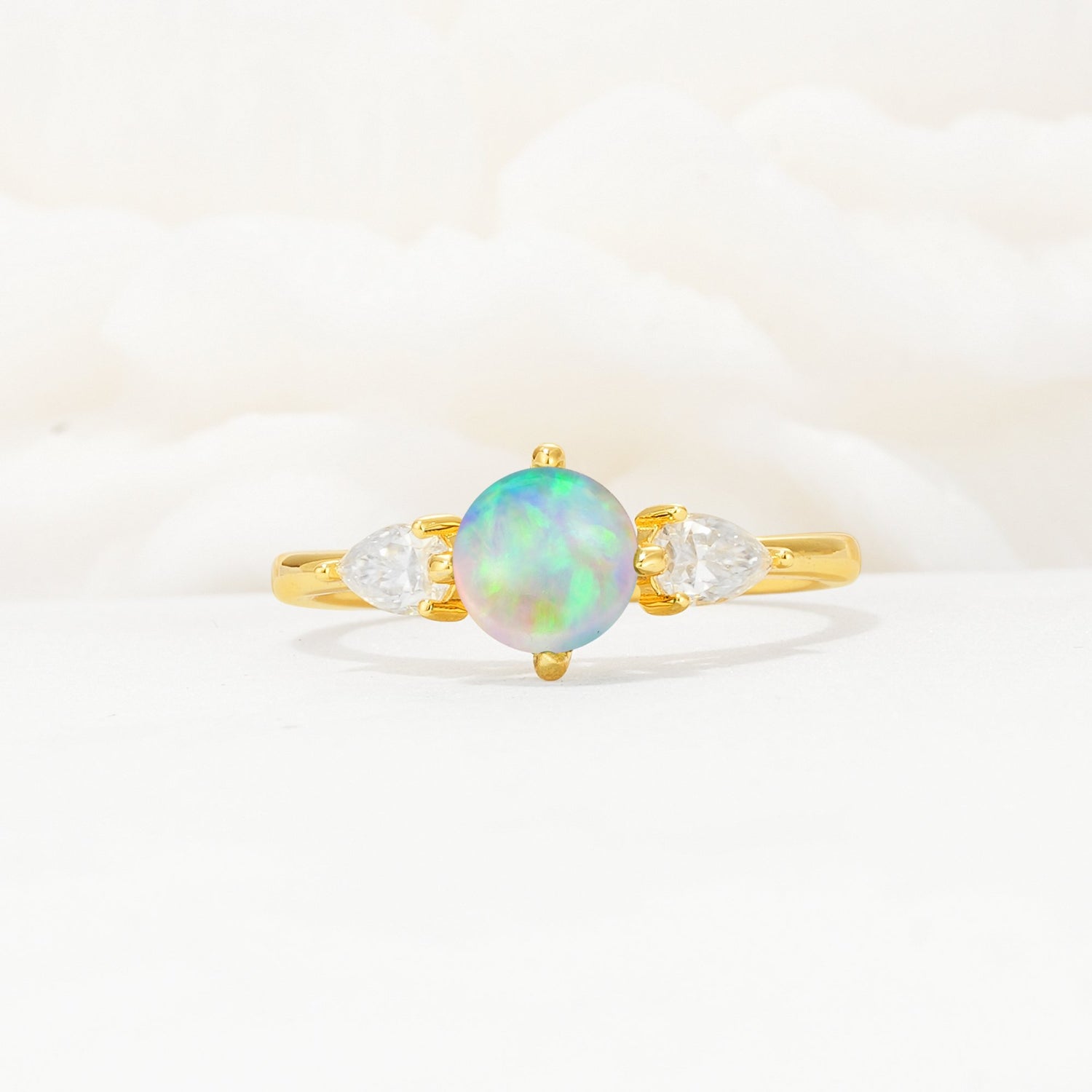 Round Cut Fire Opal Three Stone Engagement Ring - Additional view