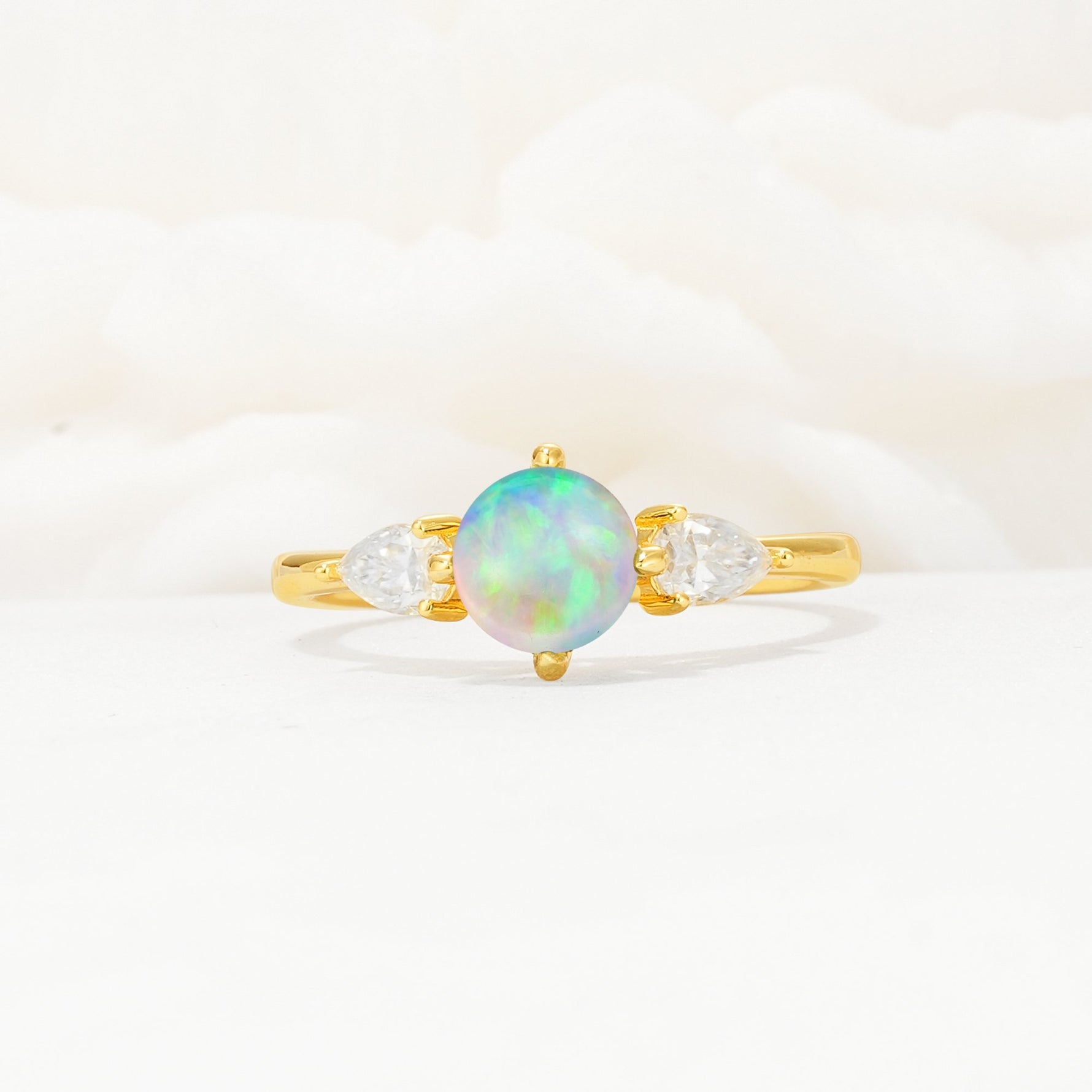 Round Cut Fire Opal Three Stone Engagement Ring - Additional view