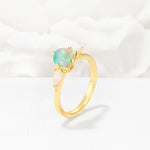 Round Cut Fire Opal Three Stone Engagement Ring - Additional view
