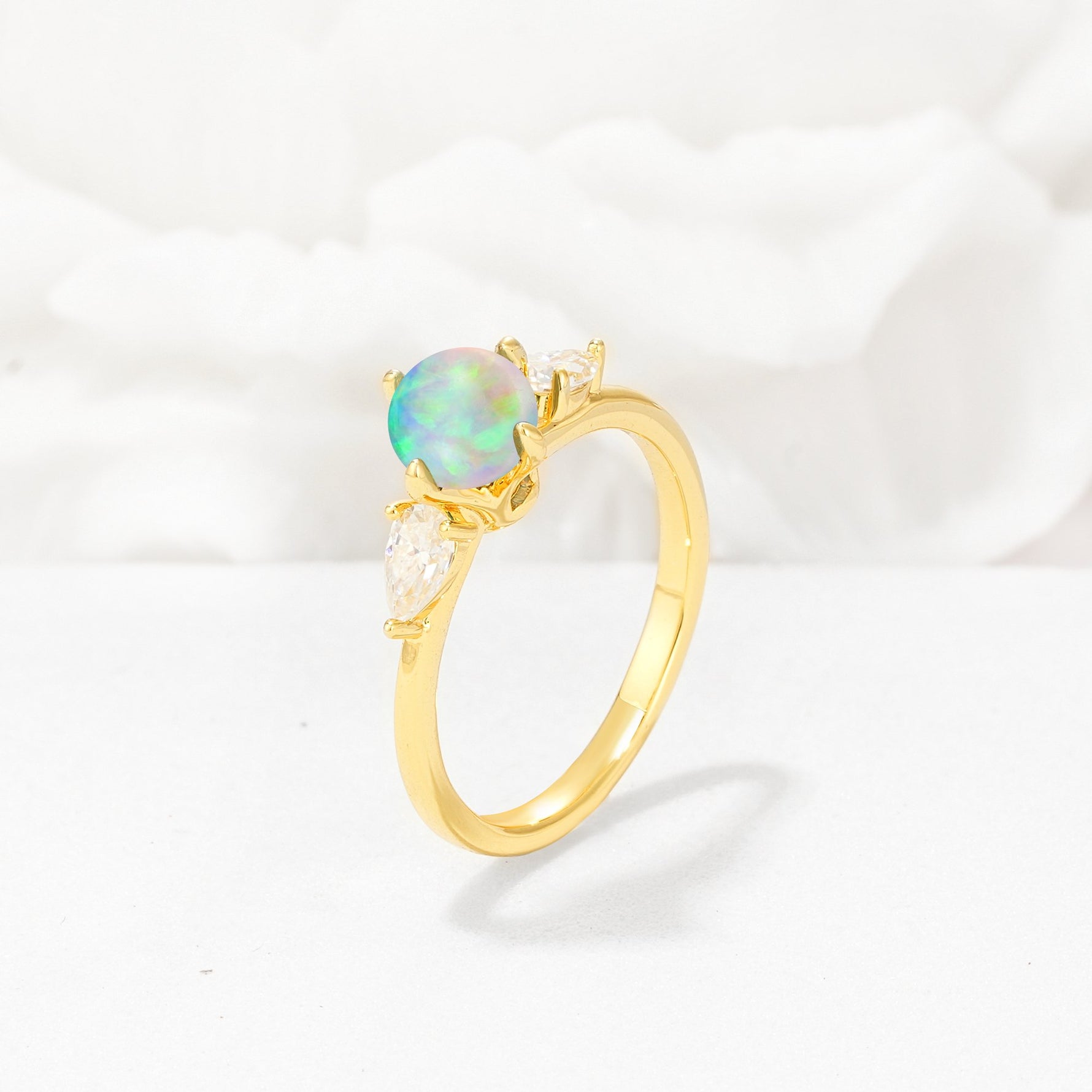Round Cut Fire Opal Three Stone Engagement Ring - Additional view