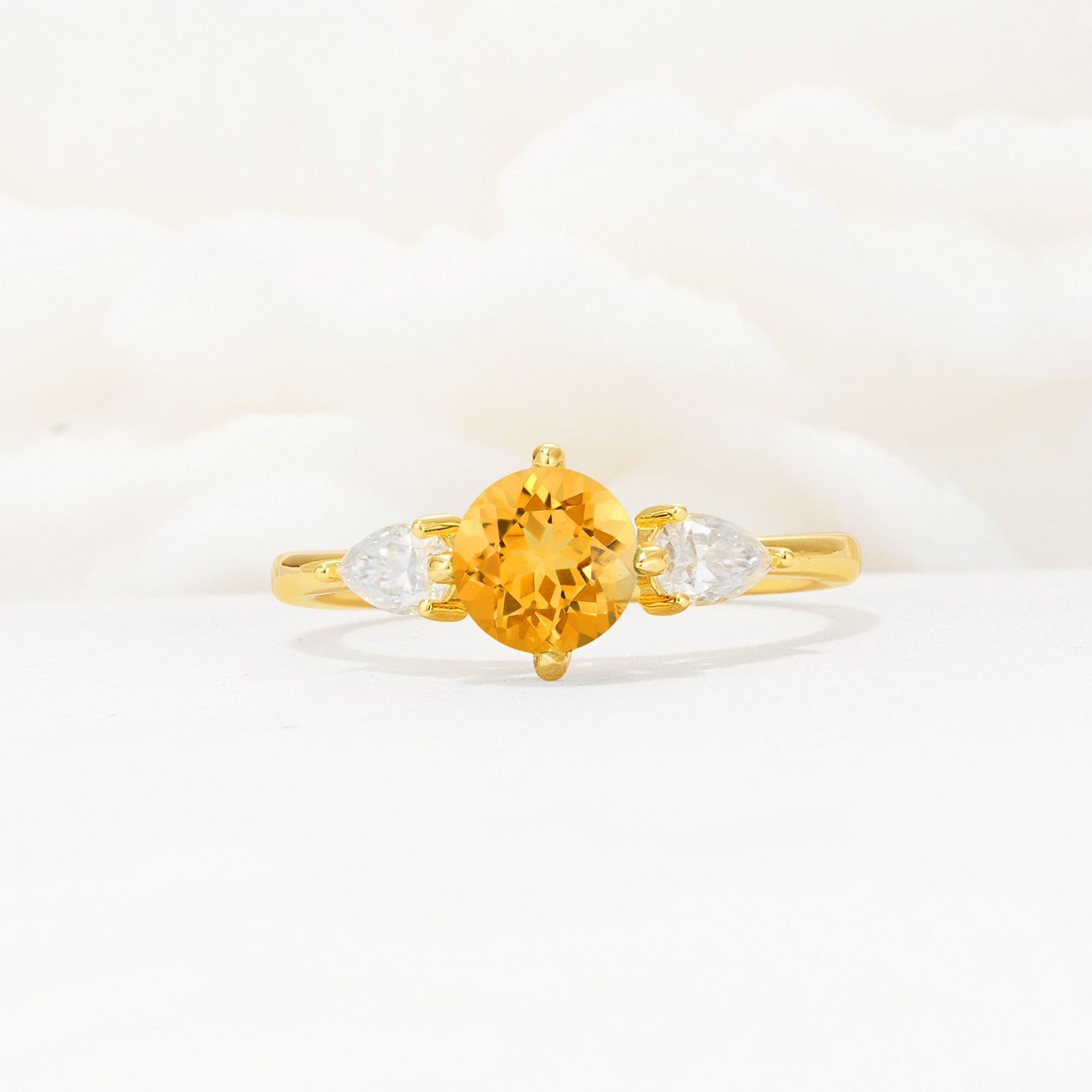 Round Cut Citrine Three Stone Engagement Ring - Additional view