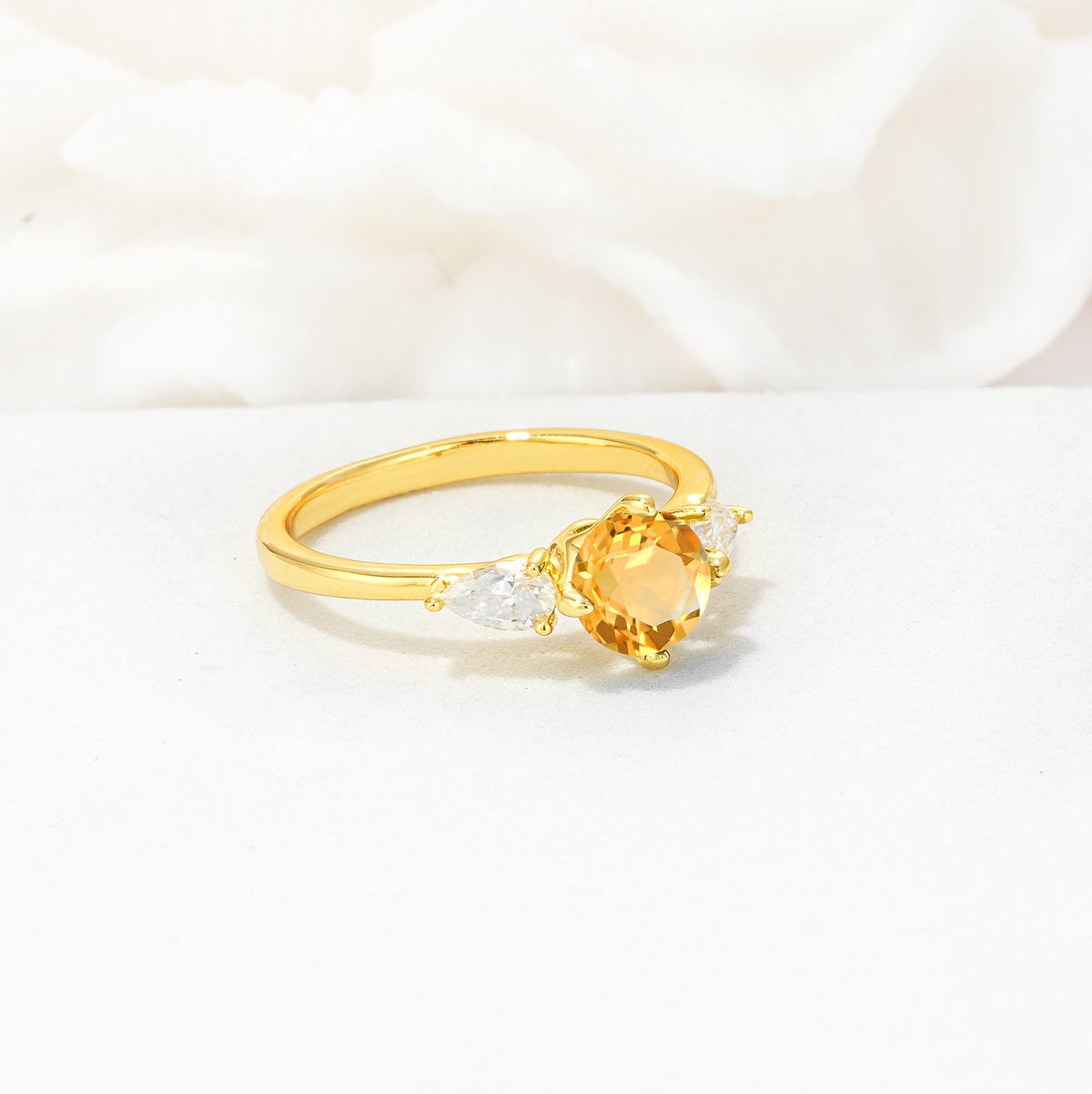 Round Cut Citrine Three Stone Engagement Ring - Additional view