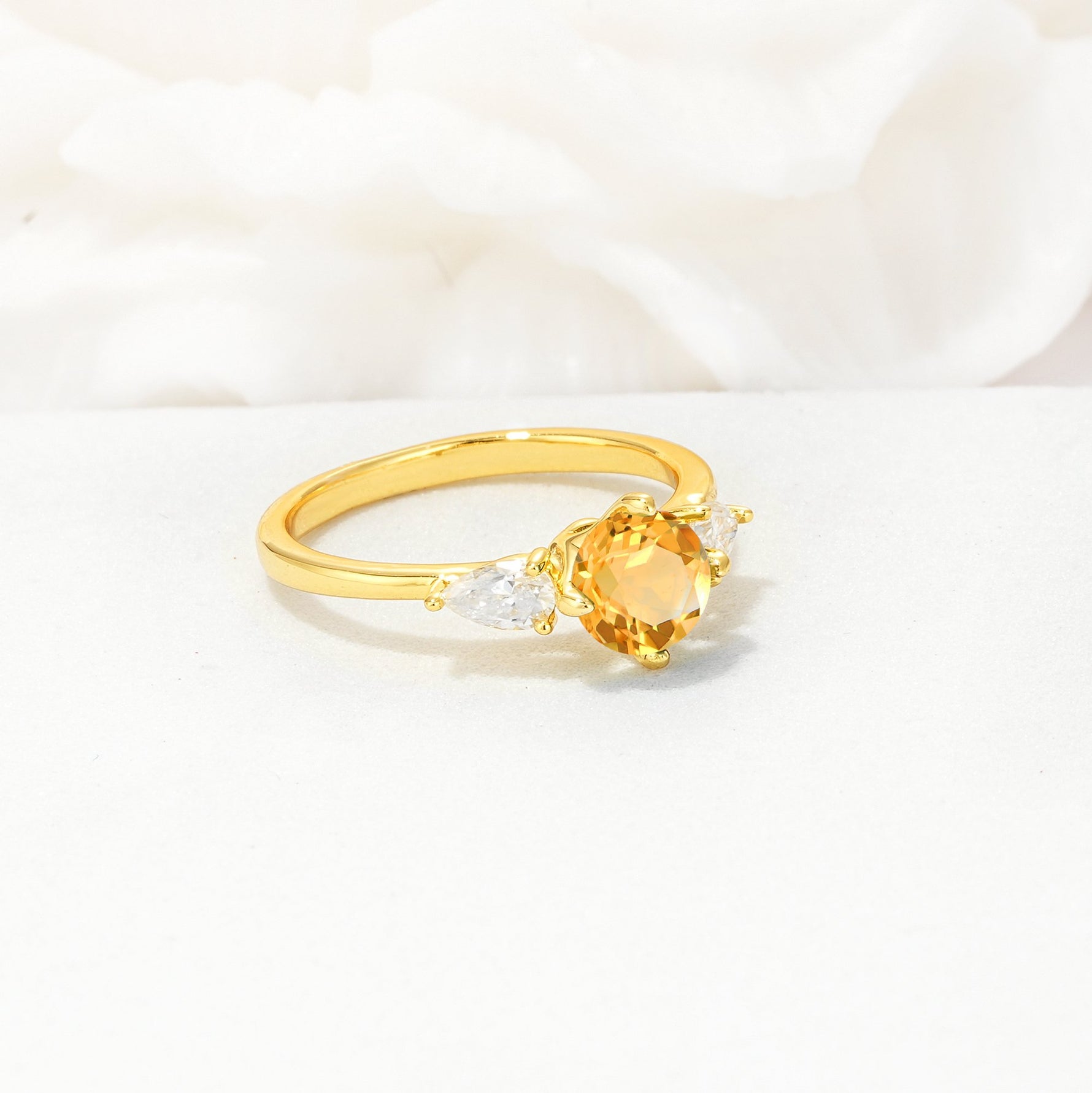 Round Cut Citrine Three Stone Engagement Ring - Additional view
