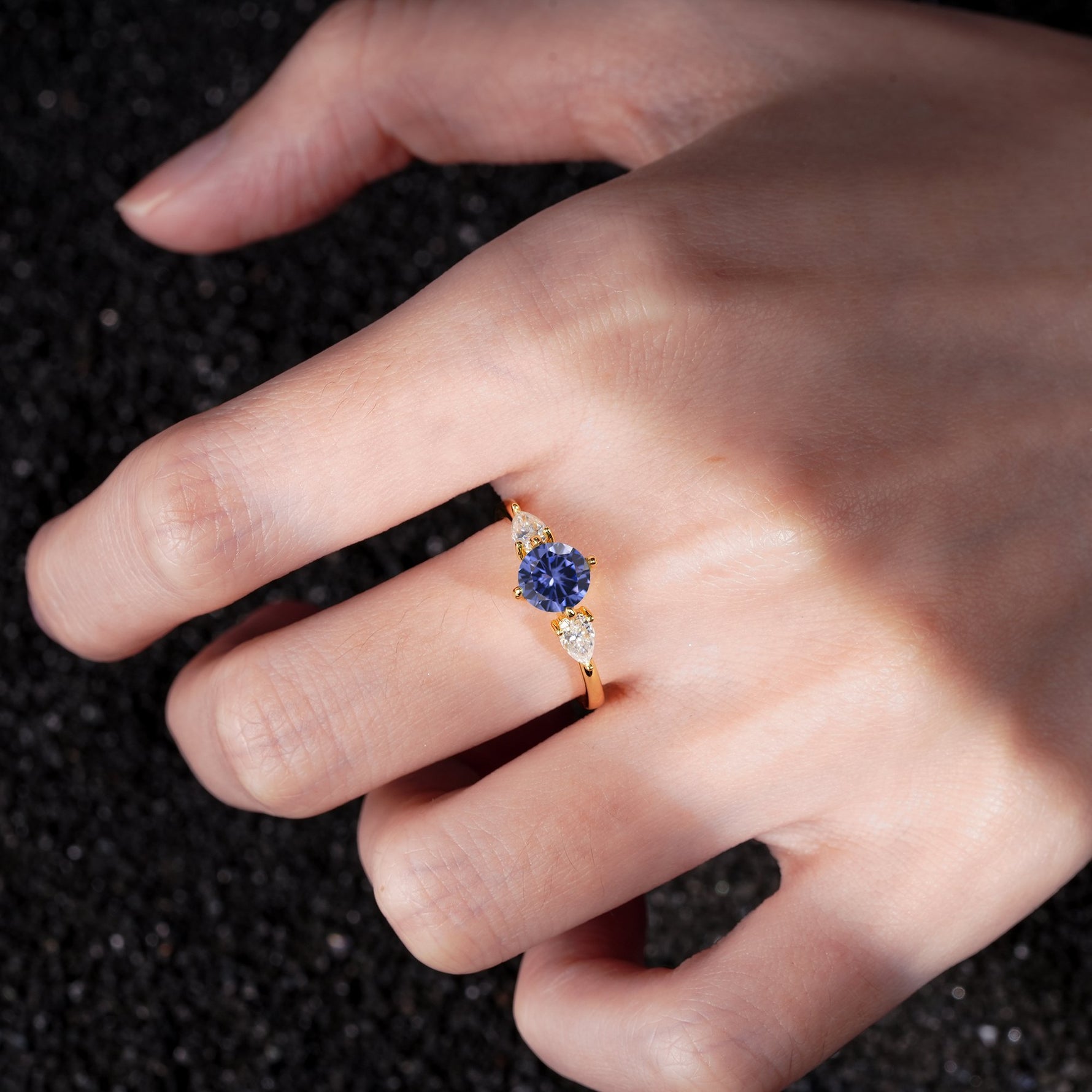 Round Cut Tanzanite Three Stone Engagement Ring - Additional view