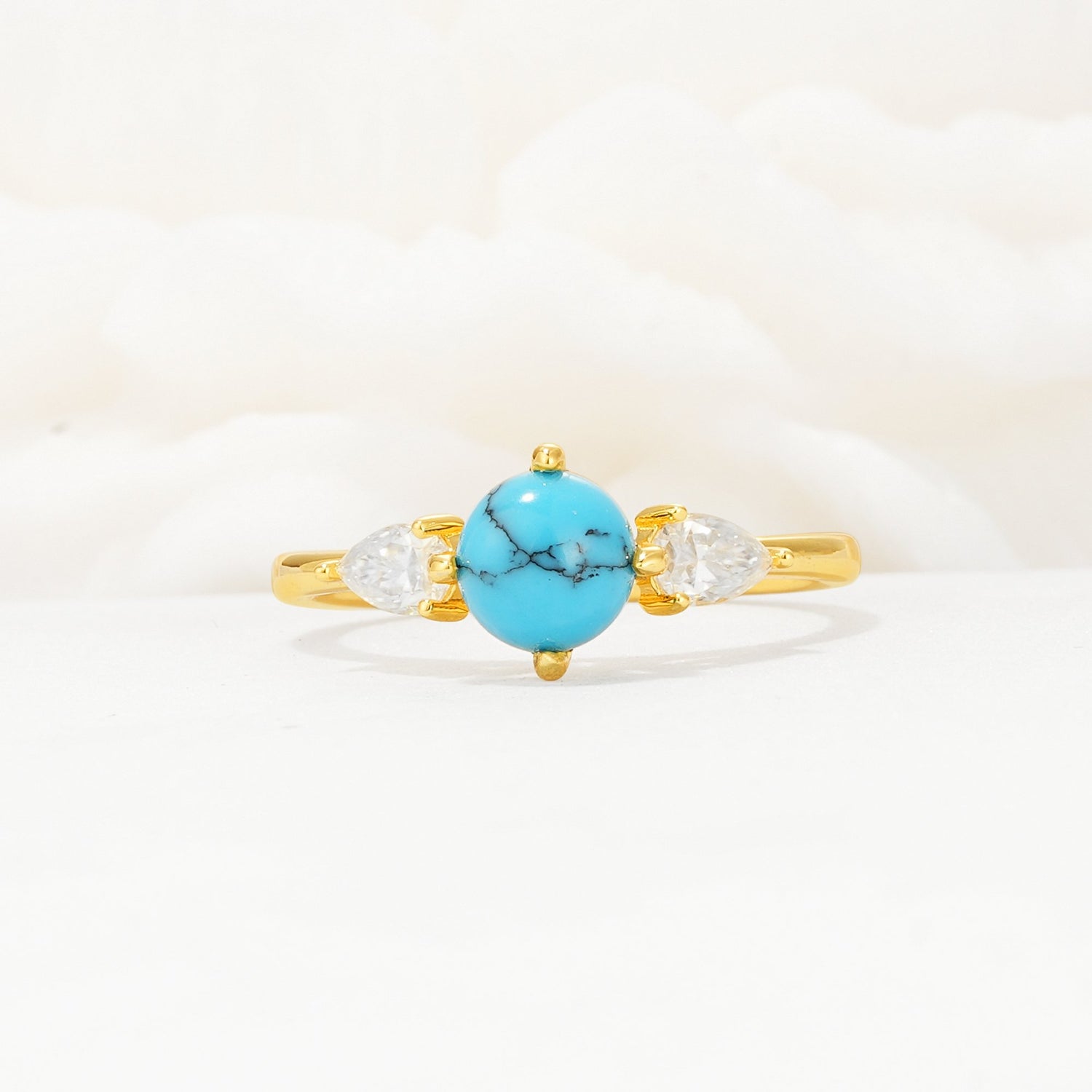 Round Cut Turquoise Three Stone Engagement Ring - Additional view