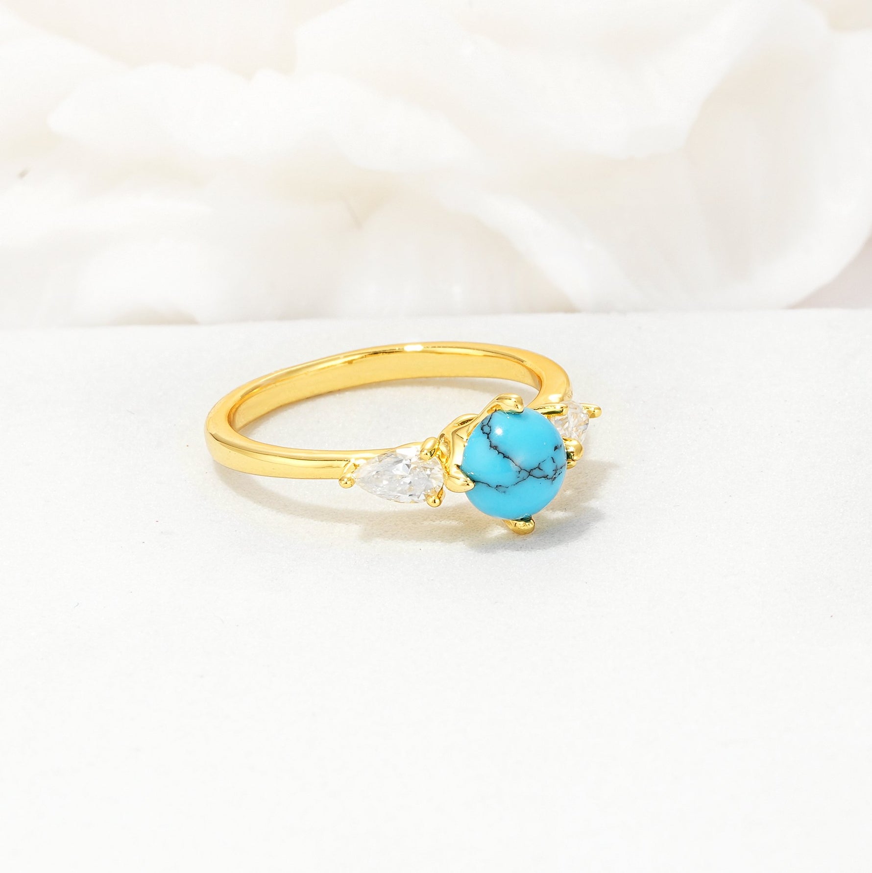 Round Cut Turquoise Three Stone Engagement Ring - Additional view