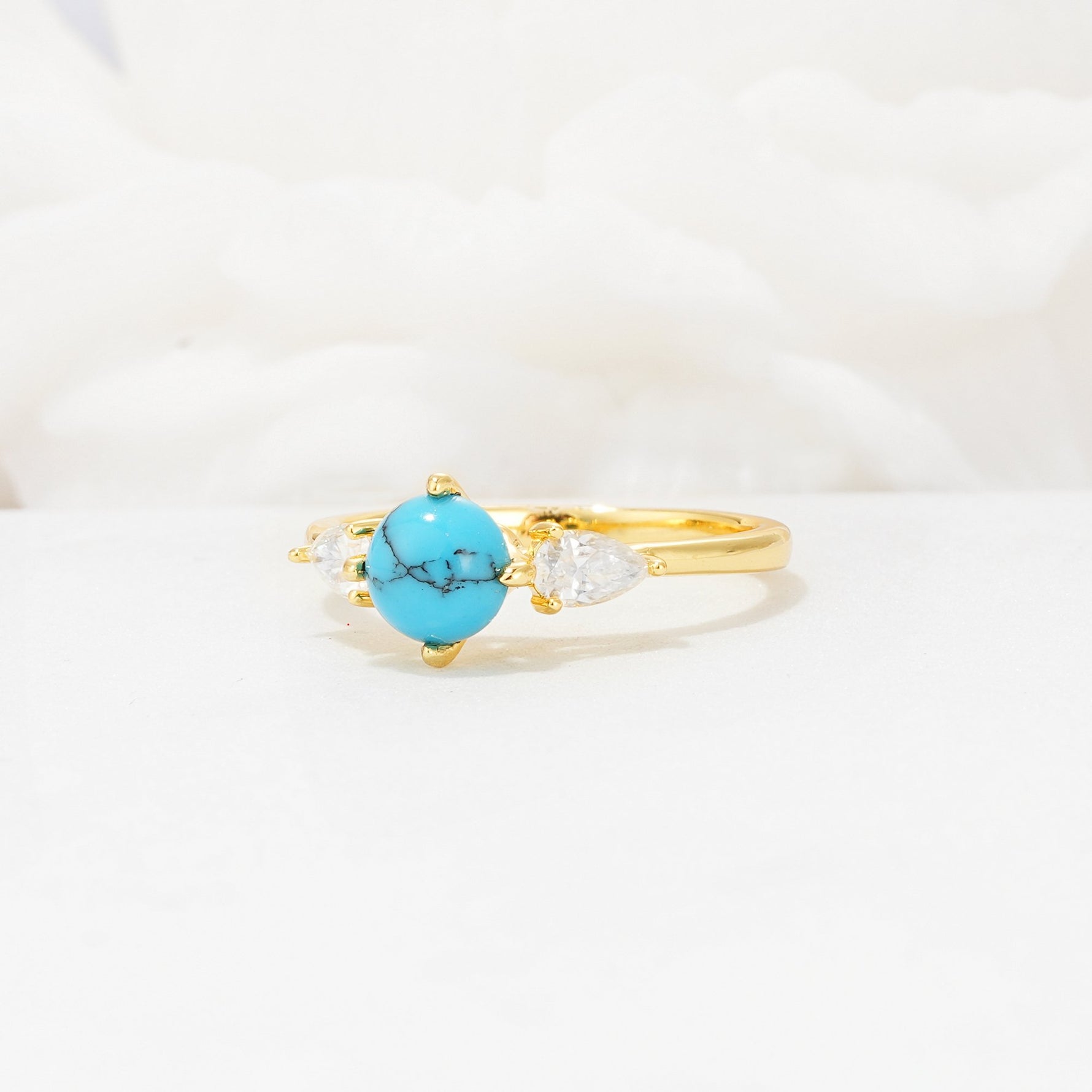 Round Cut Turquoise Three Stone Engagement Ring - Additional view