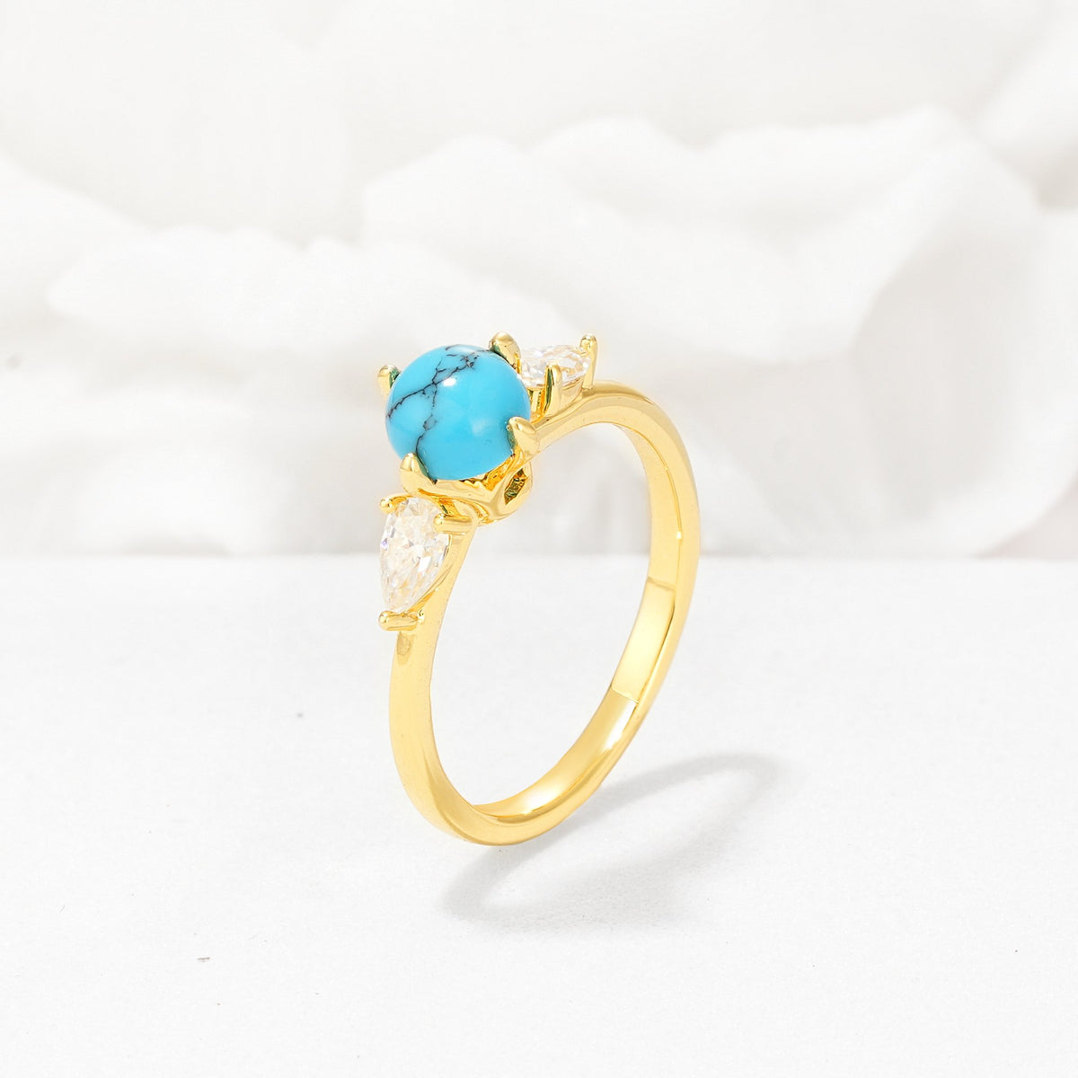 Round Cut Turquoise Three Stone Engagement Ring - Additional view