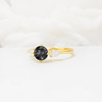 Round Cut Black Rutilated Quartz Three Stone Engagement Ring - Additional view