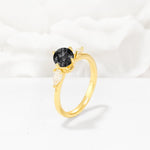 Round Cut Black Rutilated Quartz Three Stone Engagement Ring - Additional view